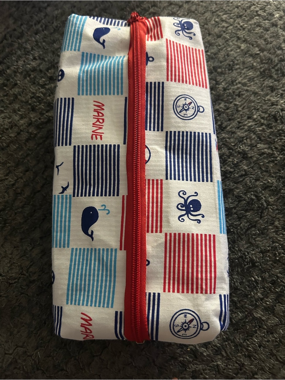 Hand Crafted Marine Pencil Case — Red, Blue & White